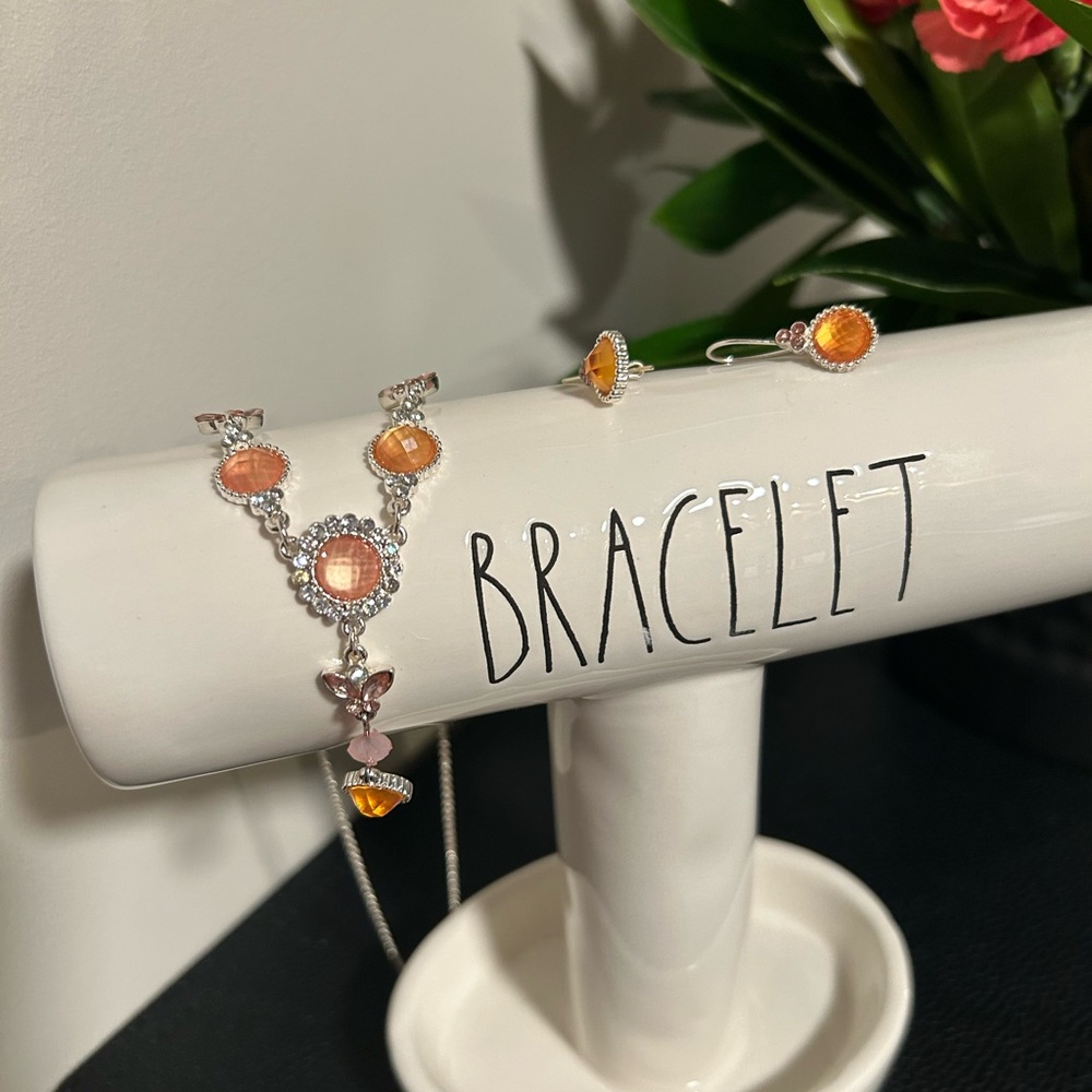 Elegant Silver and Orange Jewelry Set